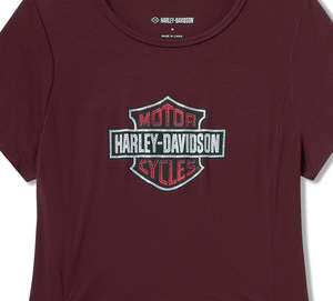 Womens Tees Shirts: Harley-Davidson Ladies Beveled Bar & Shield Bling Top - Maroon