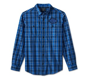 Harley-Davidson Men's Long Sleeve Blue Plaid Shirt