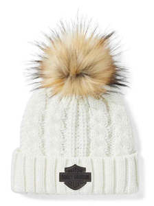 Womens Aceessories: Harley-Davidson Ladies White Pom Pom Beanie
