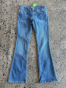 Jeans: Mid Blue Low Waist Denim Jeans - S