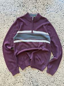 Burgundy Ralph Lauren 1/4 Zip Knit Jumper - XL