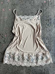 Womens Wear: Lacey Silky Beige Cami - L