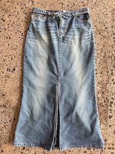 Mini Skirts: Light Wash Denim Maxi Skirt - L