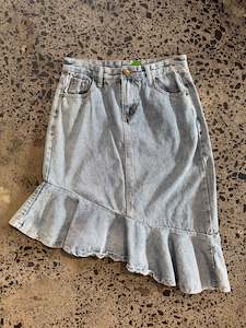 Light Wash Denim Midi Skirt - S