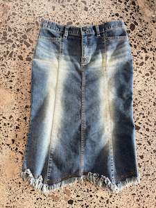 Mini Skirts: Blue Midi Skirt with Bleach Fade - S