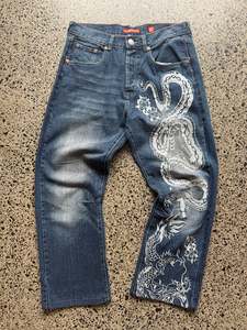 Jeans: 2008 Rare Grail Ed Hardy Snake & Dragon Embroidered Denim Jeans - 32W x 26L