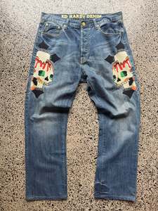 Jeans: Ed Hardy Skull & Cross Embroidered Denim Jeans – 36W x 32L