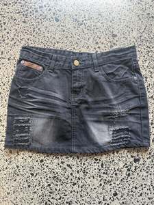 Mini Skirts: Black Denim Mini Skirt - 2XS
