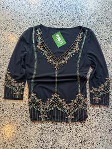 Womens Wear: Crystal Embellished 3/4 Sleeve Fairy Top - S/M