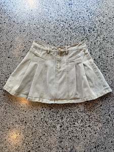 Mini Skirts: Grey/Blue Pleated Denim Mini Skirt - XS