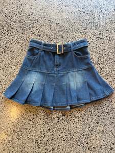 Pleated Denim Mini Skirt - XS