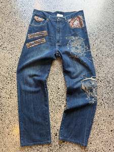 Japanese Embroidered Denim Jeans - 36W x 30L