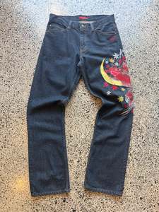 Jeans: iKazuchi Japanese Embroidered Denim Jeans - 32W X 36L