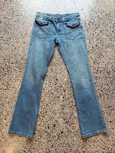 Jeans: Blue Denim Low Waist Jeans - S