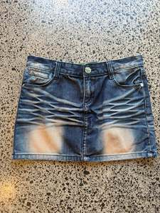 Mini Skirts: Blue Denim with Bleached Fade Mini Skirt - M