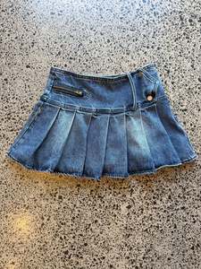 Pleated Denim Mini Skirt - XS