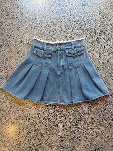 Blue Denim Pleated Mini Skirt - S