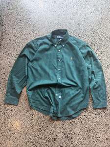 Thursday Drops: Green & Black Striped Ralph Lauren Button Up Shirt - L