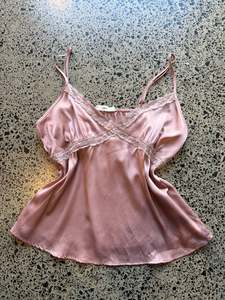 Womens Wear: Pink Satin Cami with Lace Detailing - L