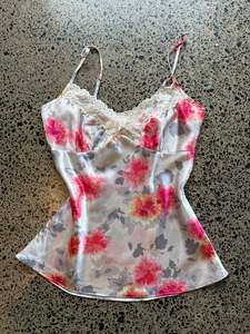 Womens Wear: Floral Satin Cami with Lace Detailing - M