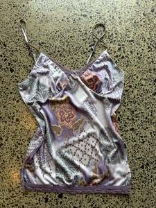 Womens Wear: Purple Satin Fairy Top with Lace Detailing - S