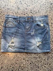 Ketzeke Mid Blue Denim Skirt with Rips - S