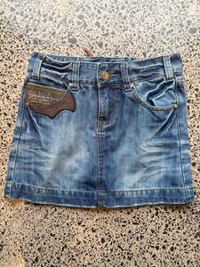 Denim Mini Skirt with Leather Detailing - S