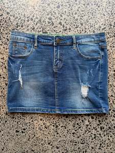 Dark Blue Denim Mini Skirt - L