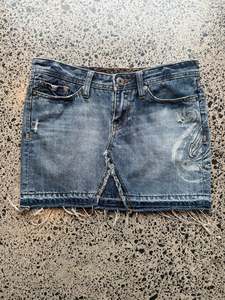 Dark Blue Denim Mini Skirt - L