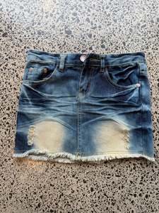 Dark Blue Denim Mini Skirt with Sun Fade - S