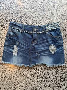 Mini Skirts: Dark Blue Denim Mini Skirt with Scrunch - L