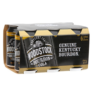 Woodstock & Cola - 6 pack 330ml can 7% alc/vol - Rolly Inn Liquor