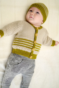 Patterns: Eden Cardi and Beanie BC70 in 8 Ply