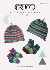 Crucci Knitting Pattern 2214 Childs Beanie + Socks in 4 Ply