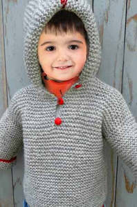 Children: Natural Chunky 14 Ply Childs Garter Stitch Hooded Jacket P191