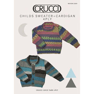 4 Ply Petterns: Crucci Pattern 2205 Childs Sweater & Cardigan Sock Yarn in 4 Ply