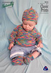Naturally K616 Cross-over Cardigan, Hat & Booties