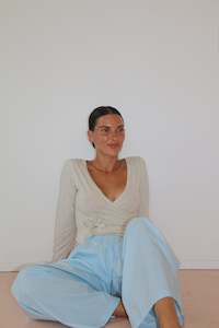 Loungewear Collection: Remy Cotton Pants - Blue pinstripe