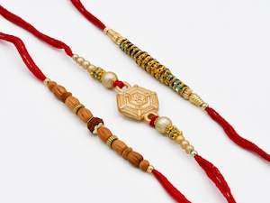 Rakhi Pooja Thalli: 3 Assorted Rakhi Set