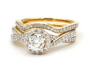 18ct Gold Ring Women: 18ct Gold 1.26ct 2PC Diamond Wedding Ring