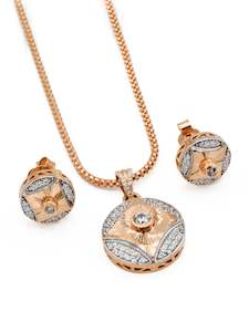 18ct Rose Gold Two Tone CZ Pendant Earring Set