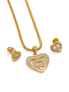 22ct Gold CZ Heart Pendant Set