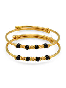 22ct Gold Bangles Baby: 22ct Gold Black Beads Adjustable Pair Baby Bangle