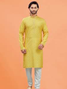 Mens Silk Printed Kurta Set