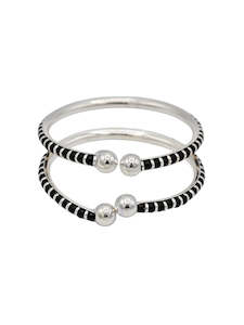 Silver Black Beads Pair Baby Bangle