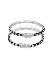 Silver Black Beads Pair Baby Bangle