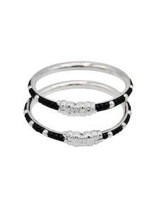 Silver Black Beads Pair Baby Bangle