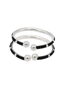 Silver Black Beads Pair Baby Bangle