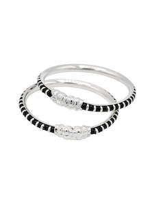 Silver Black Beads Pair Baby Bangle