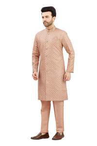 Mens: Mens Tiki Resham Embroidered Work Kurta Set